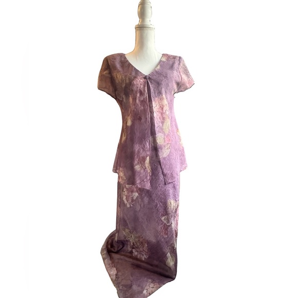 Vintage Jessica Howard Purple Floral Maxi Dress | 90s Chiffon Overlay | Size 8 - Picture 2 of 4